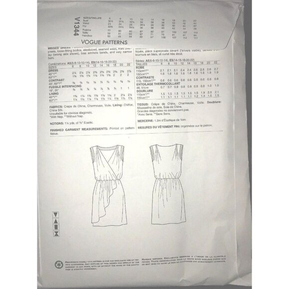 Sewing Pattern Vogue V1344 Rebecca Taylor Misses Mock Wrap Dress 14-22 UC - Picture 2 of 5